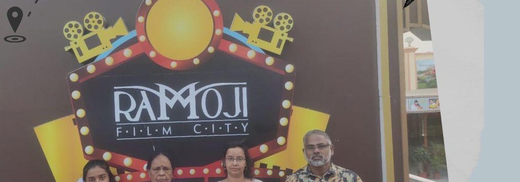 Travellers at the Ramoji Film City entrance during their Hyderabad tour