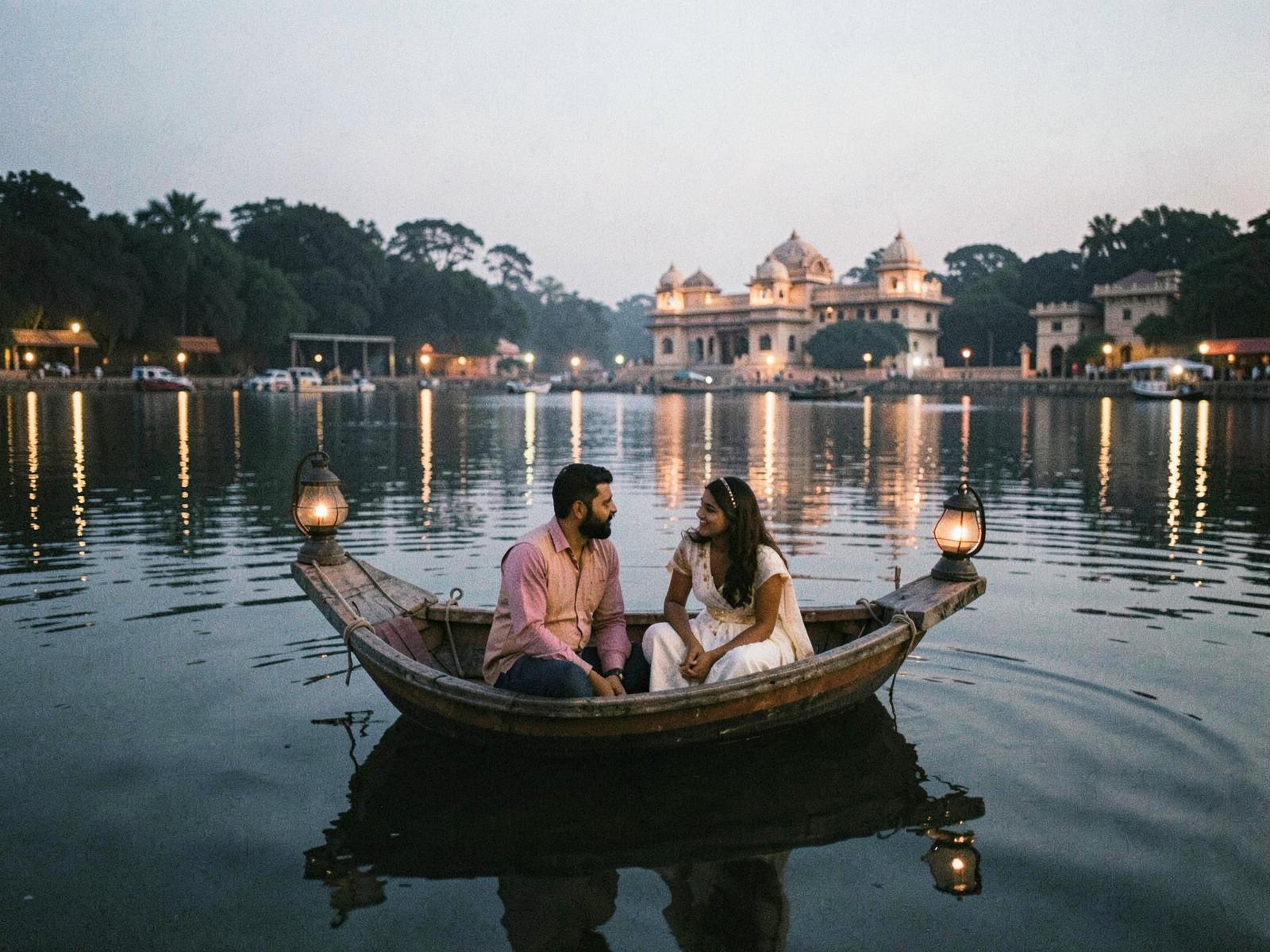 A couple watching sunset from a hill viewpoint