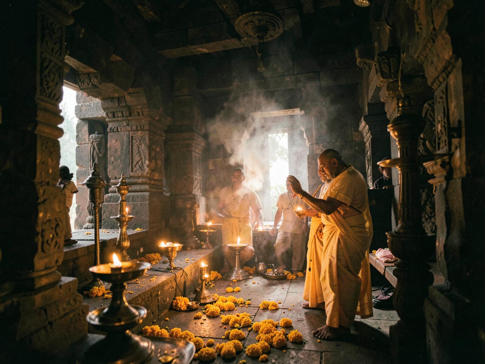 Temple gopuram tower at first light